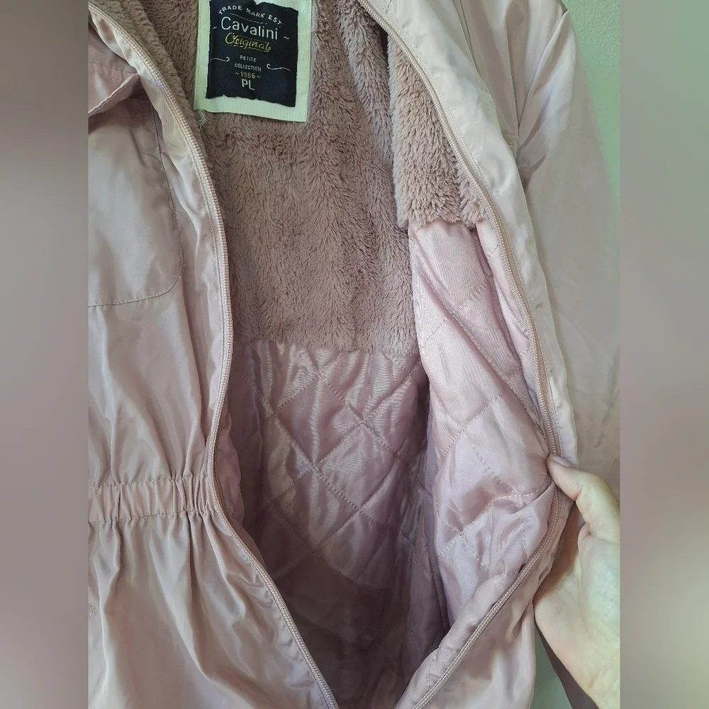 Cavalini Womens Light Mauve Jacket Full Zip Hood Pockets Size Petite Large - Picture 5 of 6